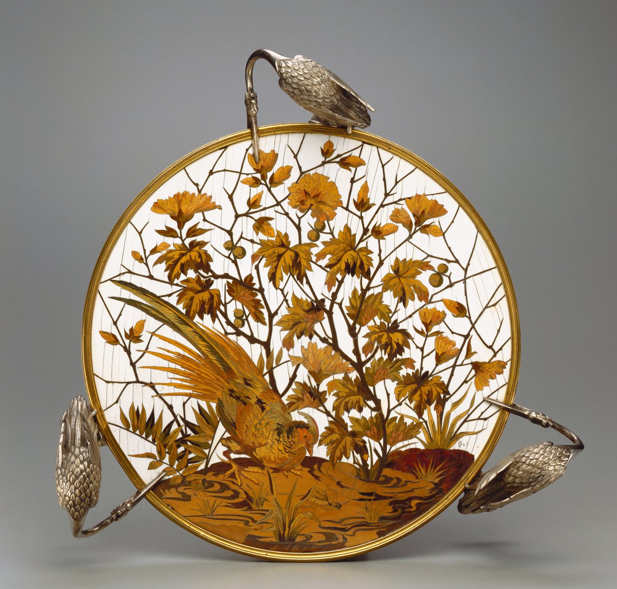 Coupe, ca 1878 (försilvrad mässing, intarsia av elfenben, kopparlegering och trä) av Ferdinand Duvinage