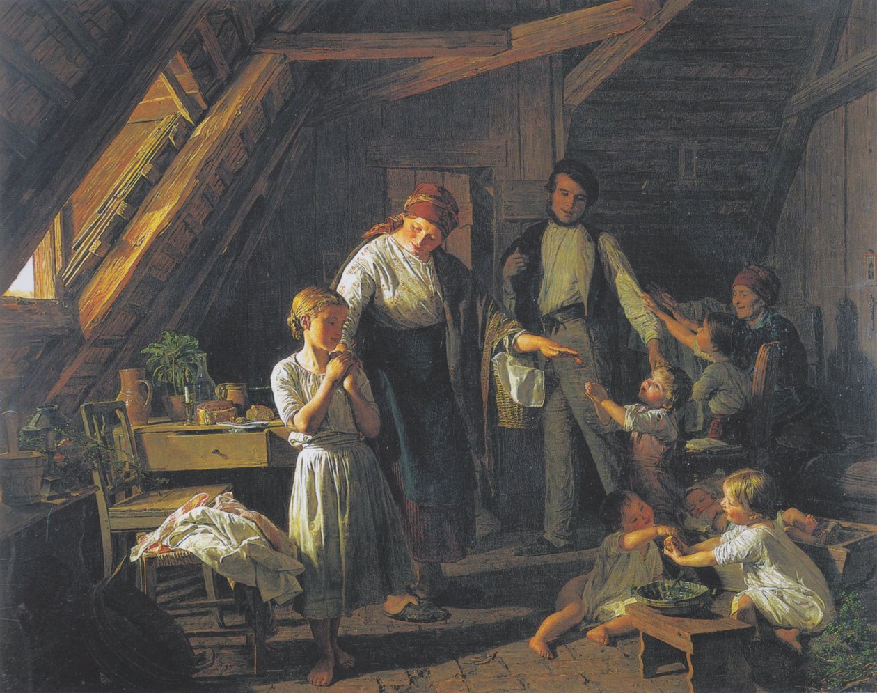 Föräldrarnas skilsmässa - det äldsta barnet tar hand om bröder och systrar i föräldrarnas frånvaro. av Ferdinand Georg Waldmuller
