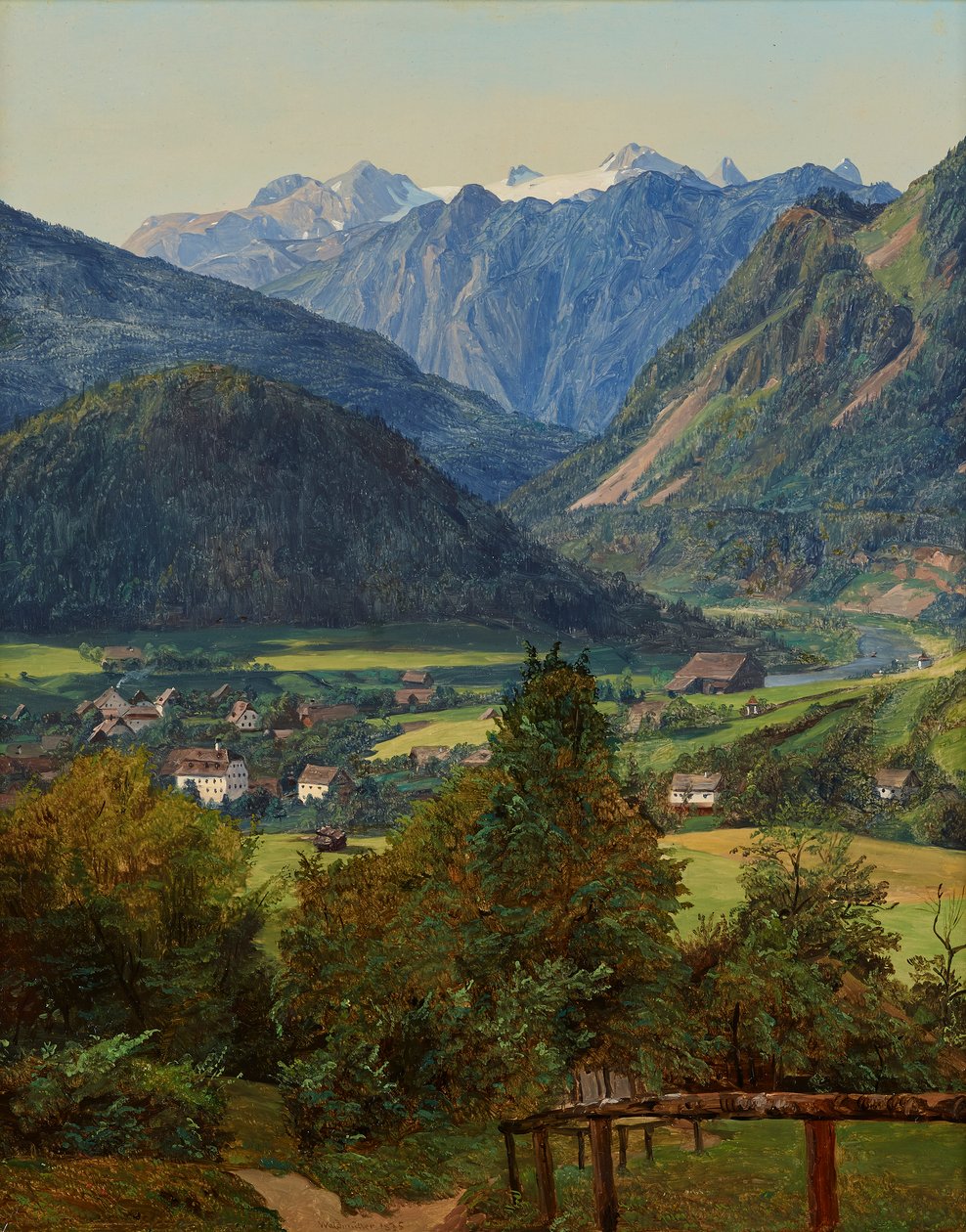 Dachstein från Sophien dubbelvy nära Ischl av Ferdinand Georg Waldmuller