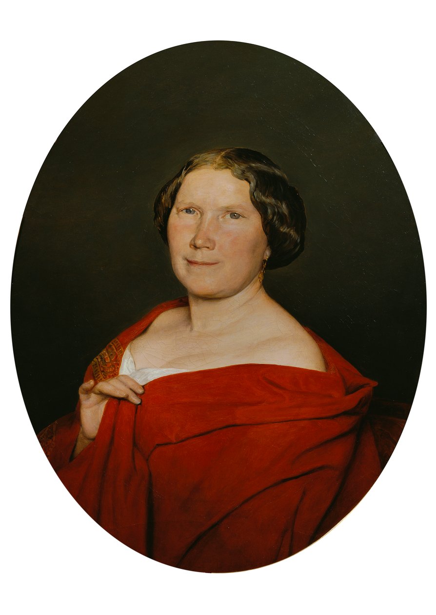 Kvinna med en laxfärgad cape av Ferdinand Georg Waldmuller