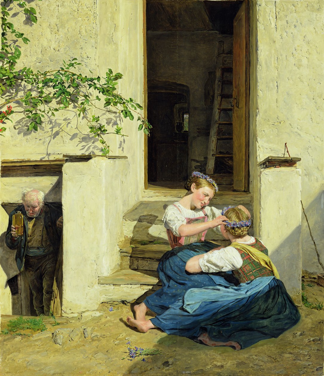 Flickor som gör girlanger, 1846 av Ferdinand Georg Waldmuller