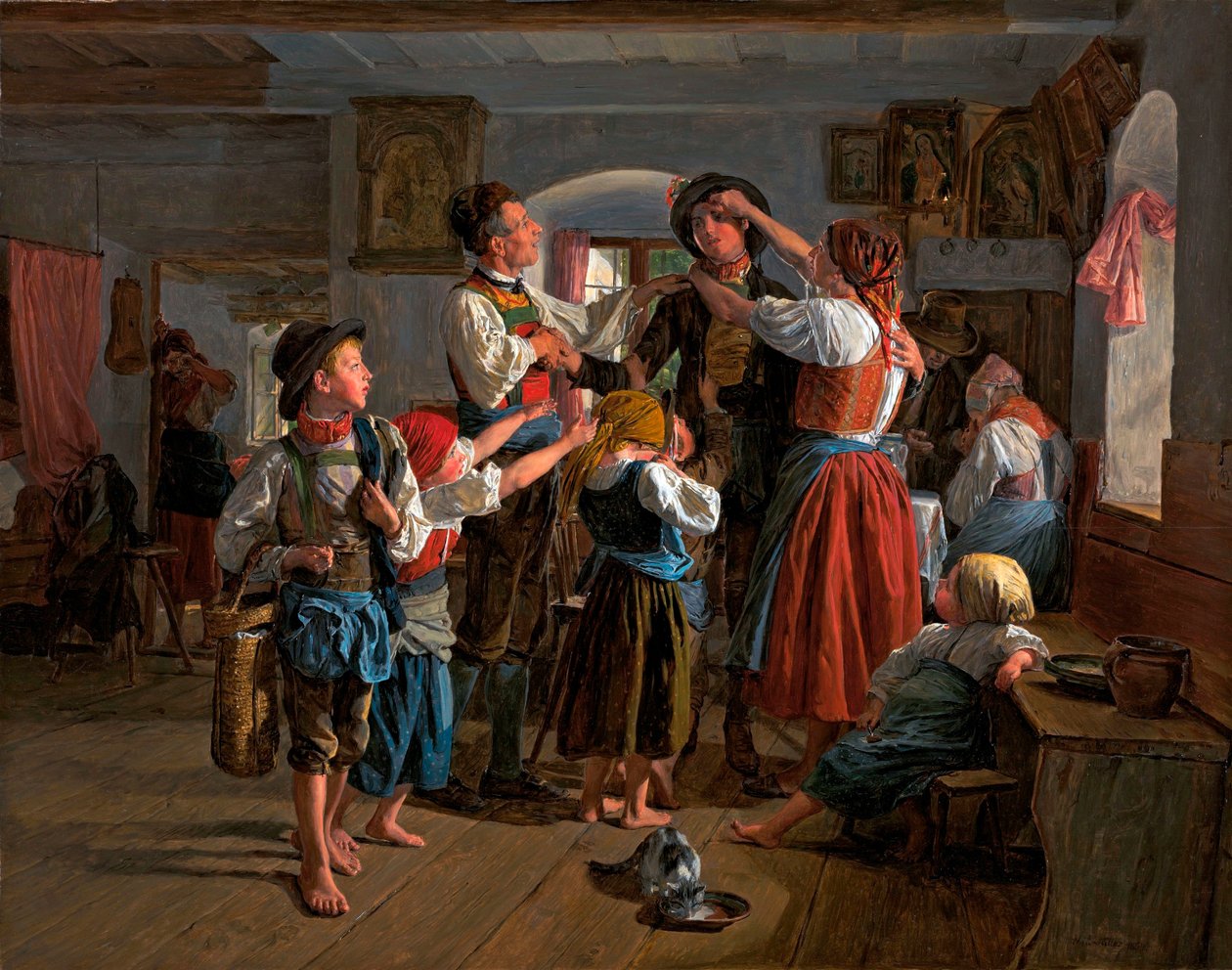 Den värnpliktiges avsked - Målning av Ferdinand Georg Waldmueller (1793-1865), olja på trä (59x74 cm) av Ferdinand Georg Waldmuller