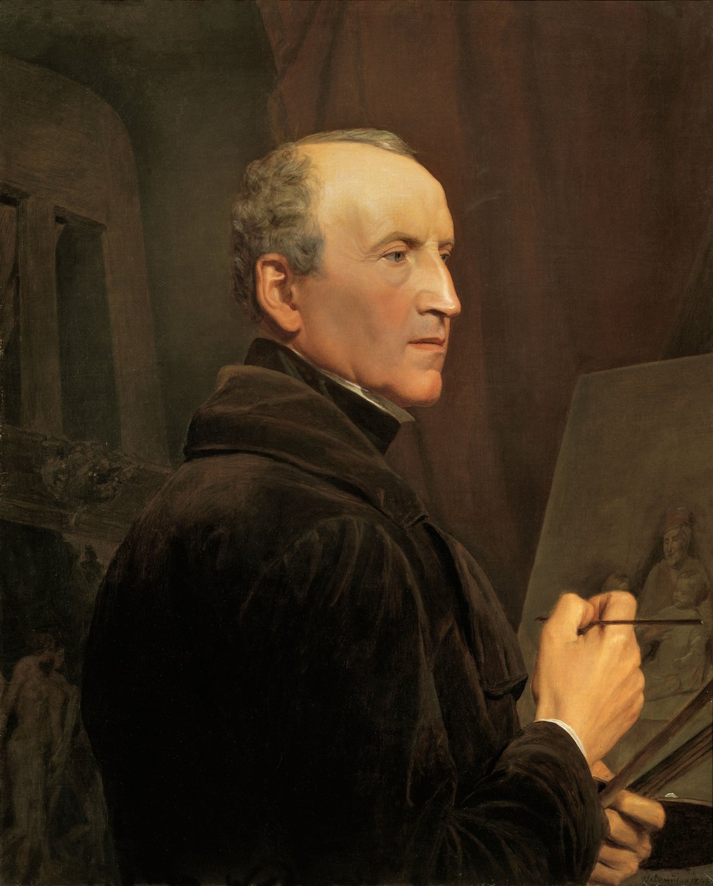 Självporträtt vid staffliet, 1848. av Ferdinand Georg Waldmuller