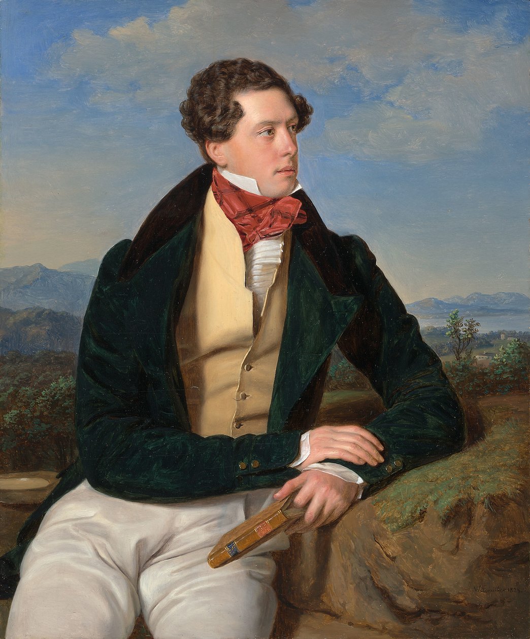 Skådespelaren Maximilian Korn i ett landskap av Ferdinand Georg Waldmuller