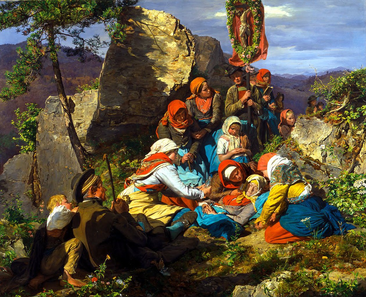 Den avbrutna pilgrimsfärden Den sjuke pilgrimen, 1858 av Ferdinand Georg Waldmuller