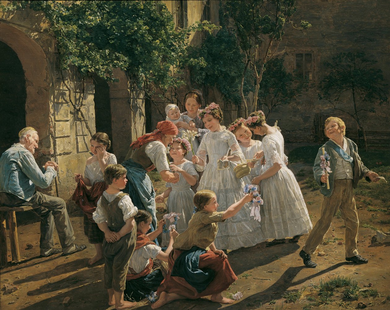 Corpus Christi-festens morgon av Waldmueller, Ferdinand Georg (1793-1865). Olja på trä av Ferdinand Georg Waldmuller