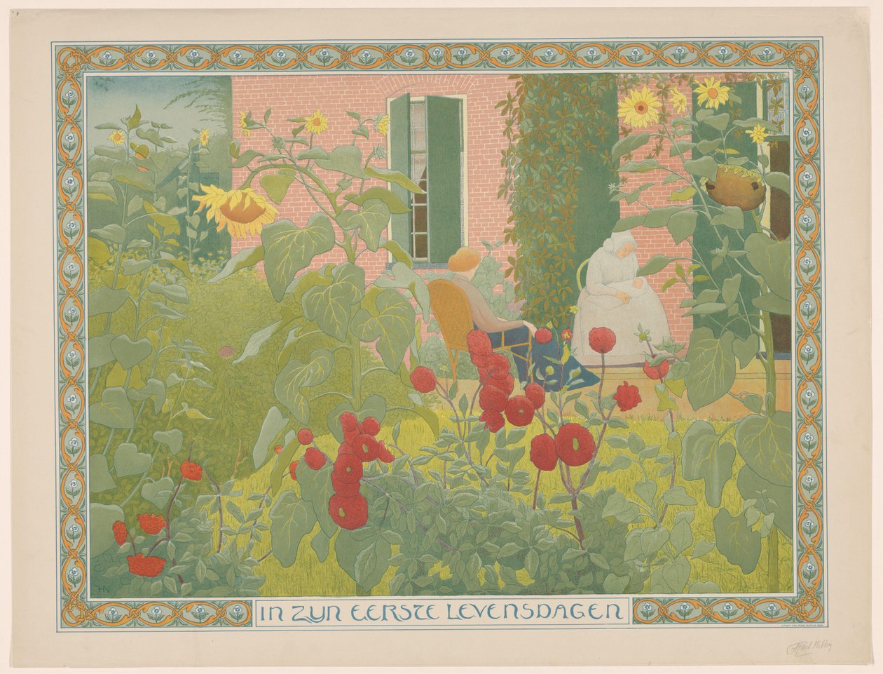 Två kvinnor med baby Under hans första dagar i livet (titel på objekt) av Ferdinand Hart Nibbrig (signed by artist)