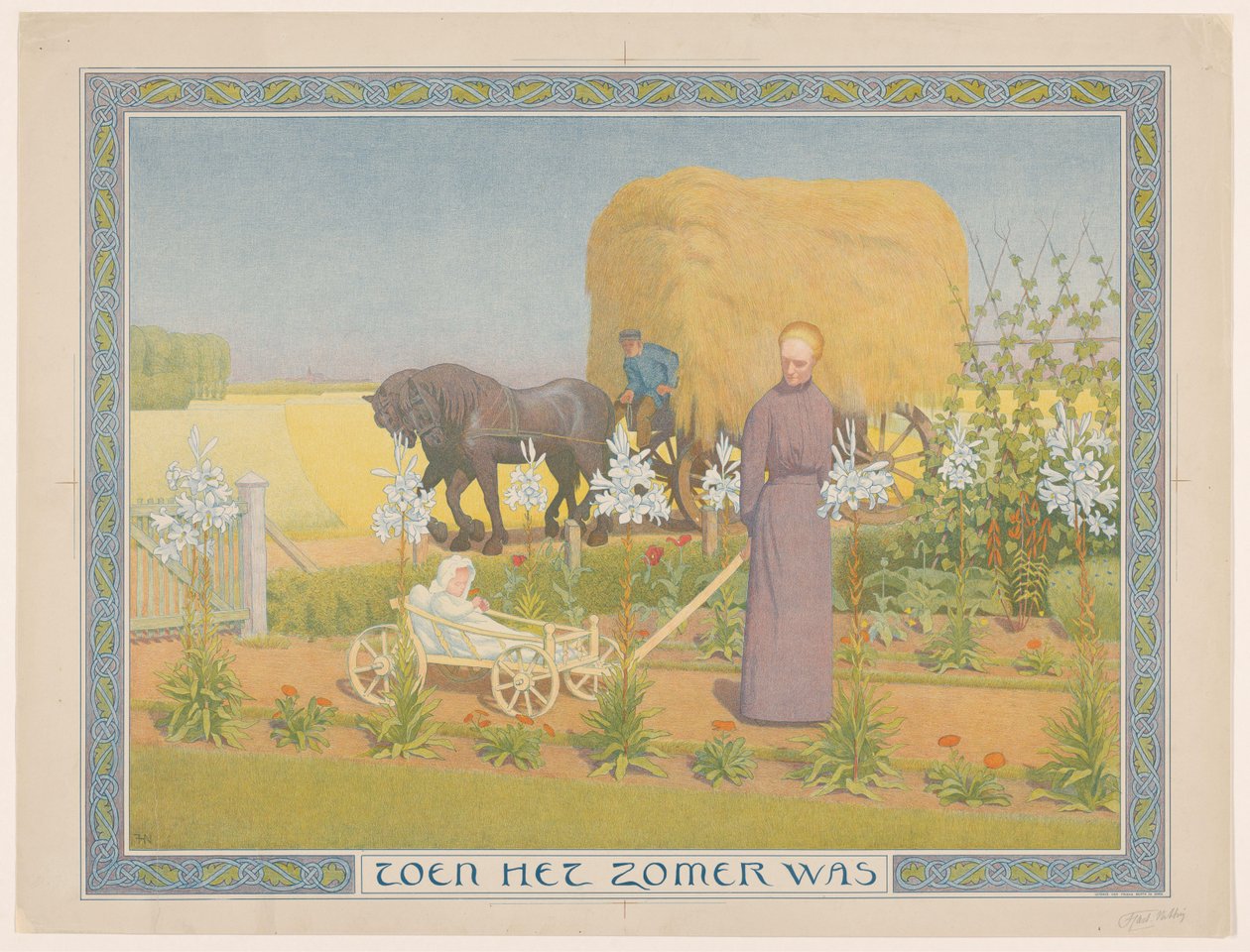 Kvinna med barn i vagnen När det var sommar (titel på objekt) av Ferdinand Hart Nibbrig (signed by artist)