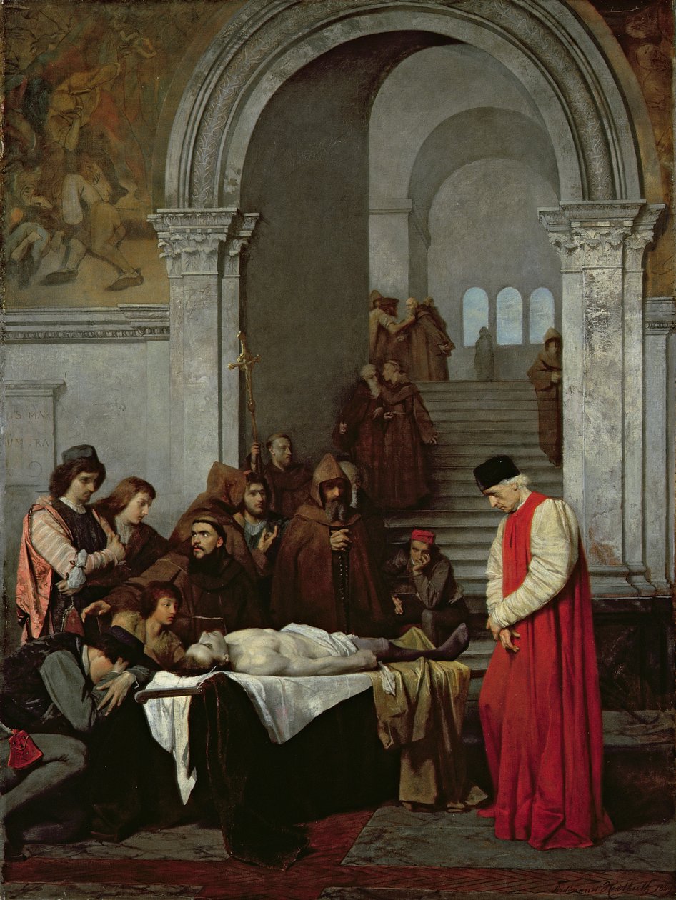 Målaren Luca Signorelli står vid kroppen av sin konkurrents döda son, 1859 av Ferdinand Heilbuth