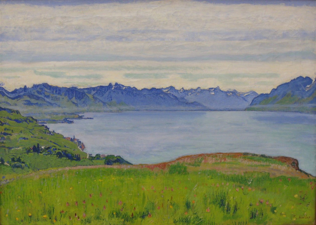 Landskap vid Genèvesjön med utsikt mot Valais av Ferdinand Hodler