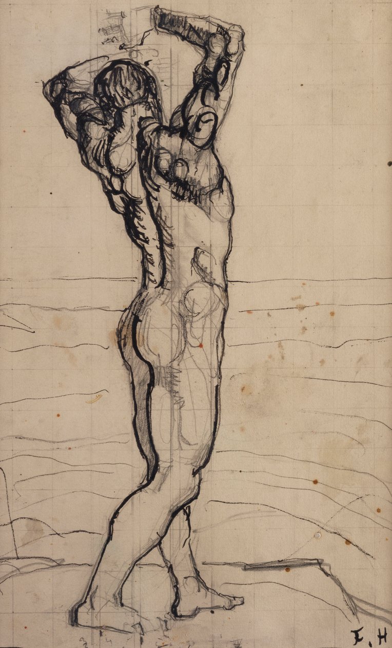 Male Act, Study for the Truth, c.1901-02 (penna och bläck på papper) av Ferdinand Hodler