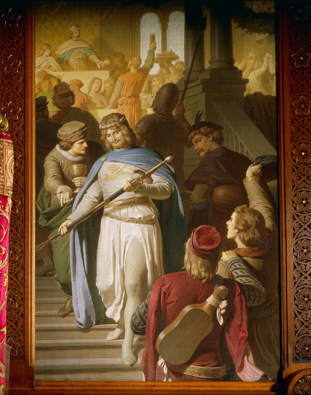 De bästa poeterna och minstrelerna träffas på Wartburg och belönas av Landgrave Hermann för särskilt fina prestationer, från Tannhauser Saga, Dining Room (olja på duk) av Ferdinand II Piloty
