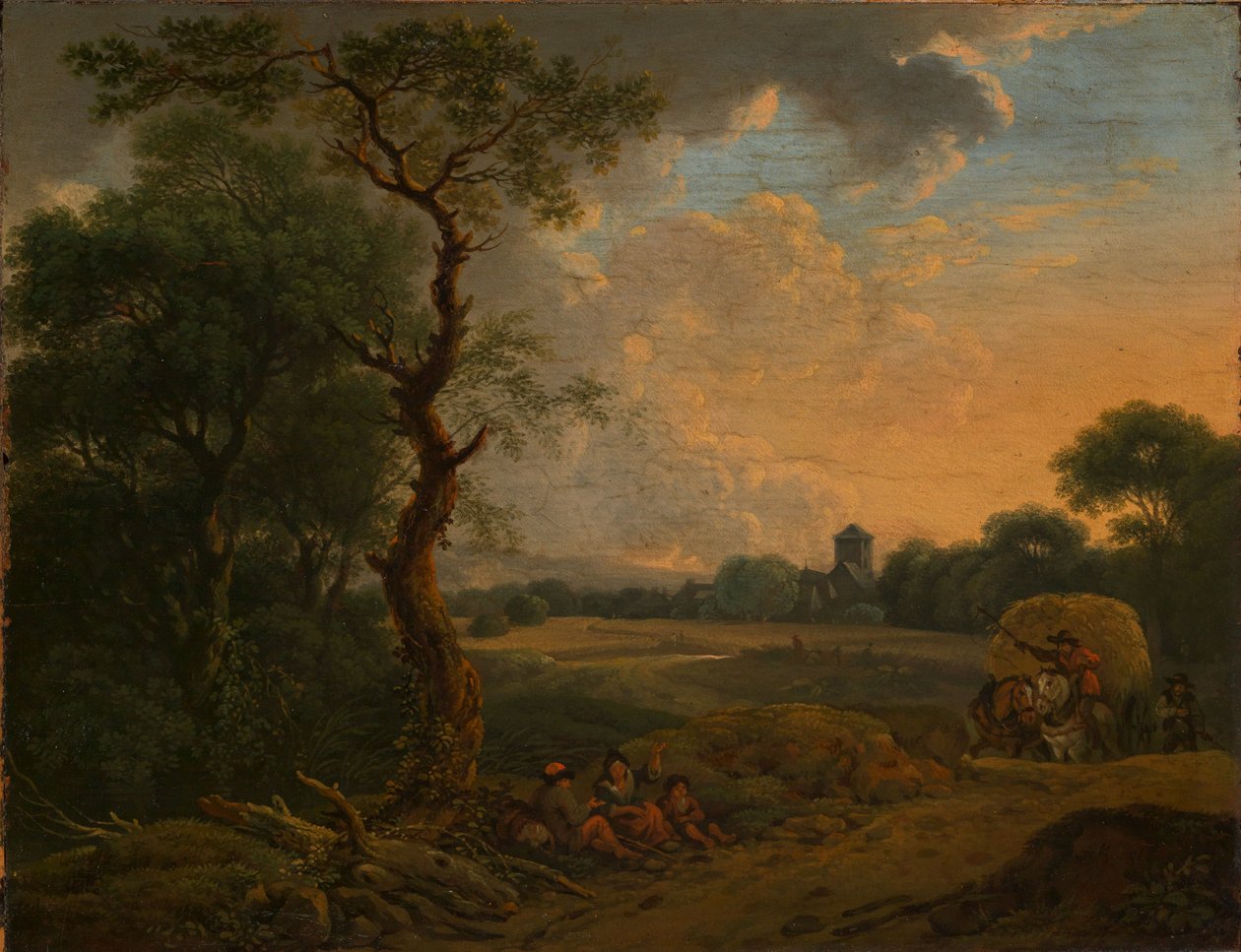 Kvällslandskap med hövagn av Ferdinand Kobell
