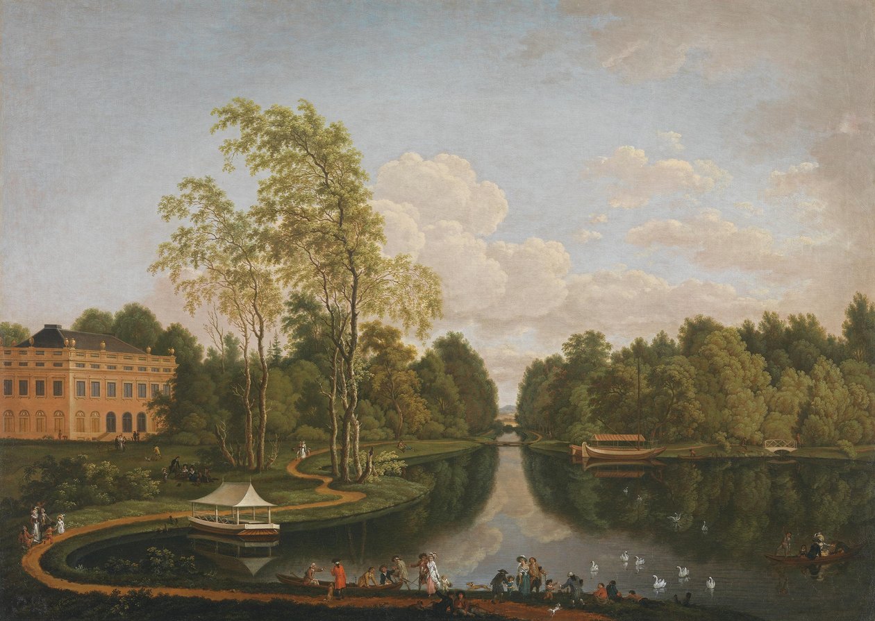 Utsikt söderut över Övre Schönbuschsjön mot Schönbusch slott och kanalen (Aschaffenburgcykeln) av Ferdinand Kobell