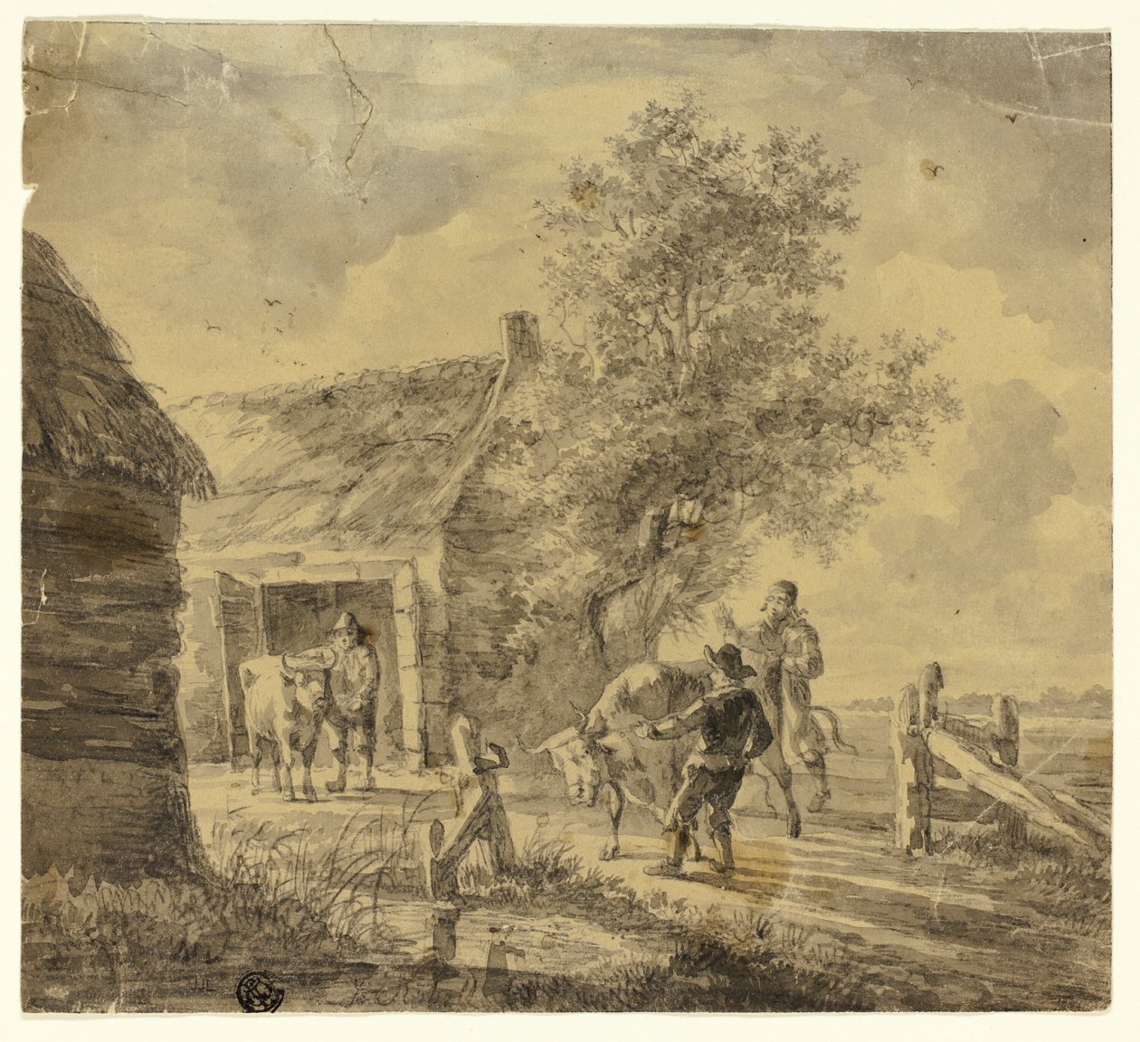 Gård med män och kor av Ferdinand Kobell