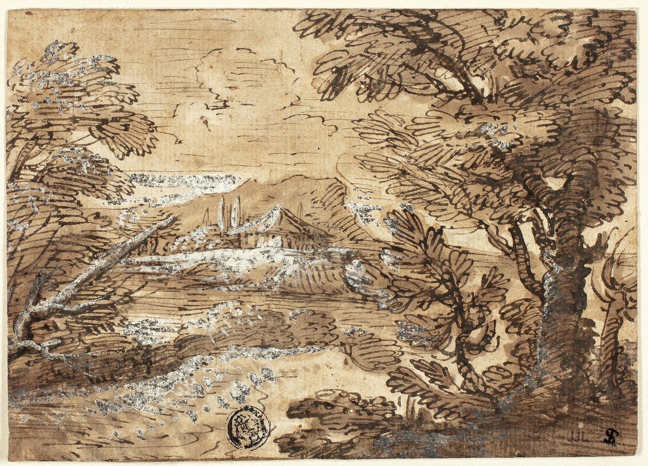Landskap med hus på avstånd av Ferdinand Kobell