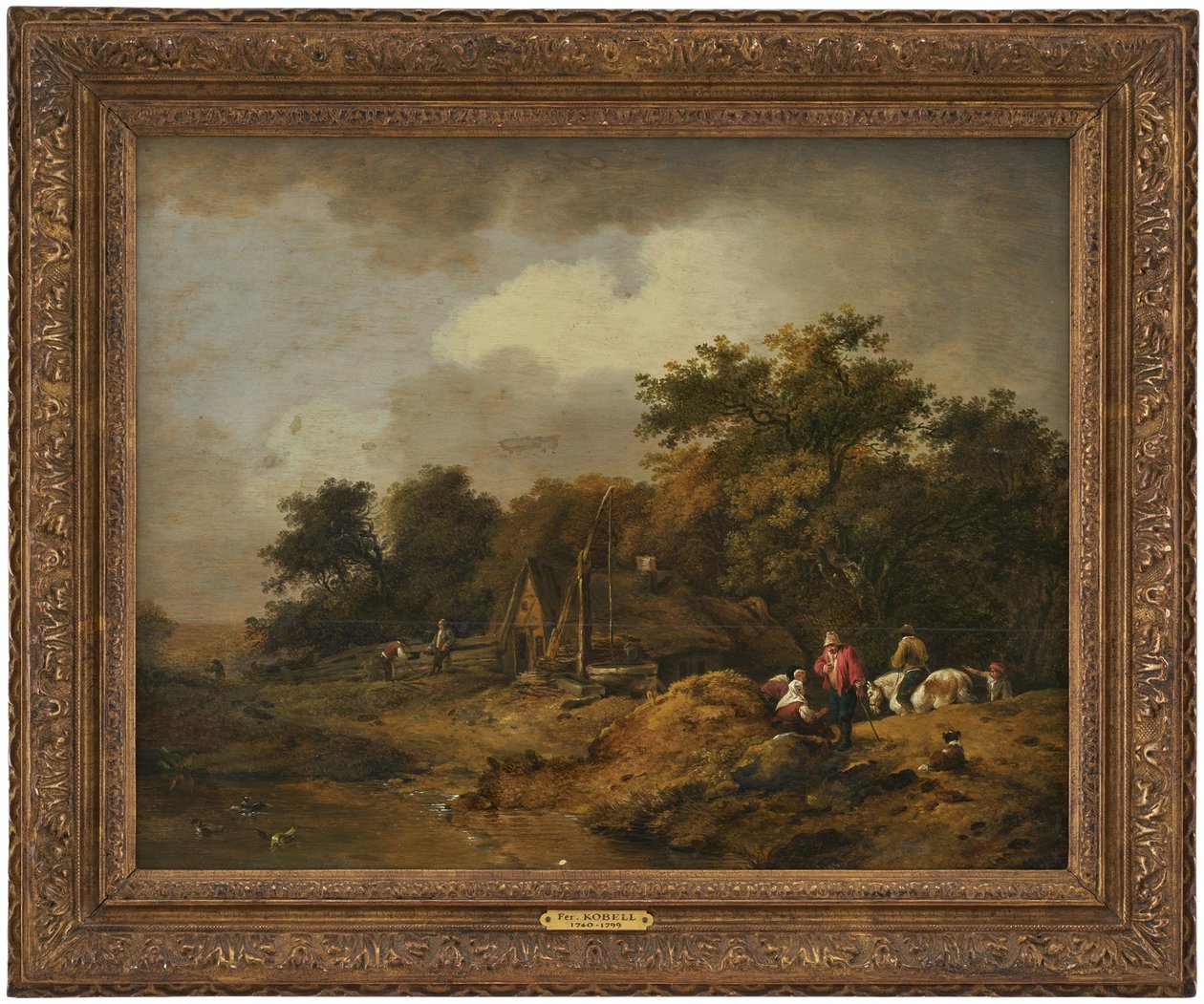 Landskap med hydda och brunn med vinsch av Ferdinand Kobell