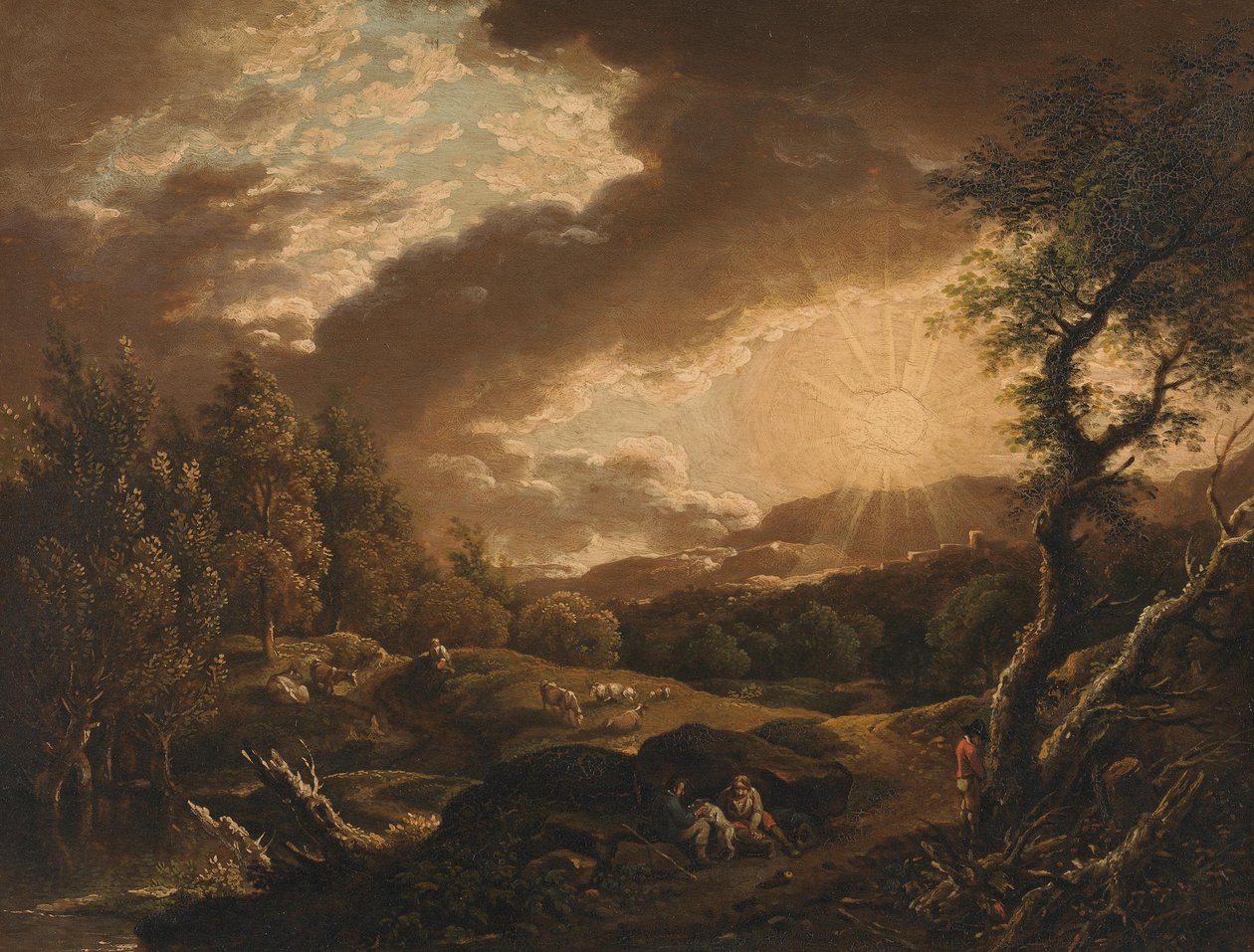 Landskap med solnedgång av Ferdinand Kobell