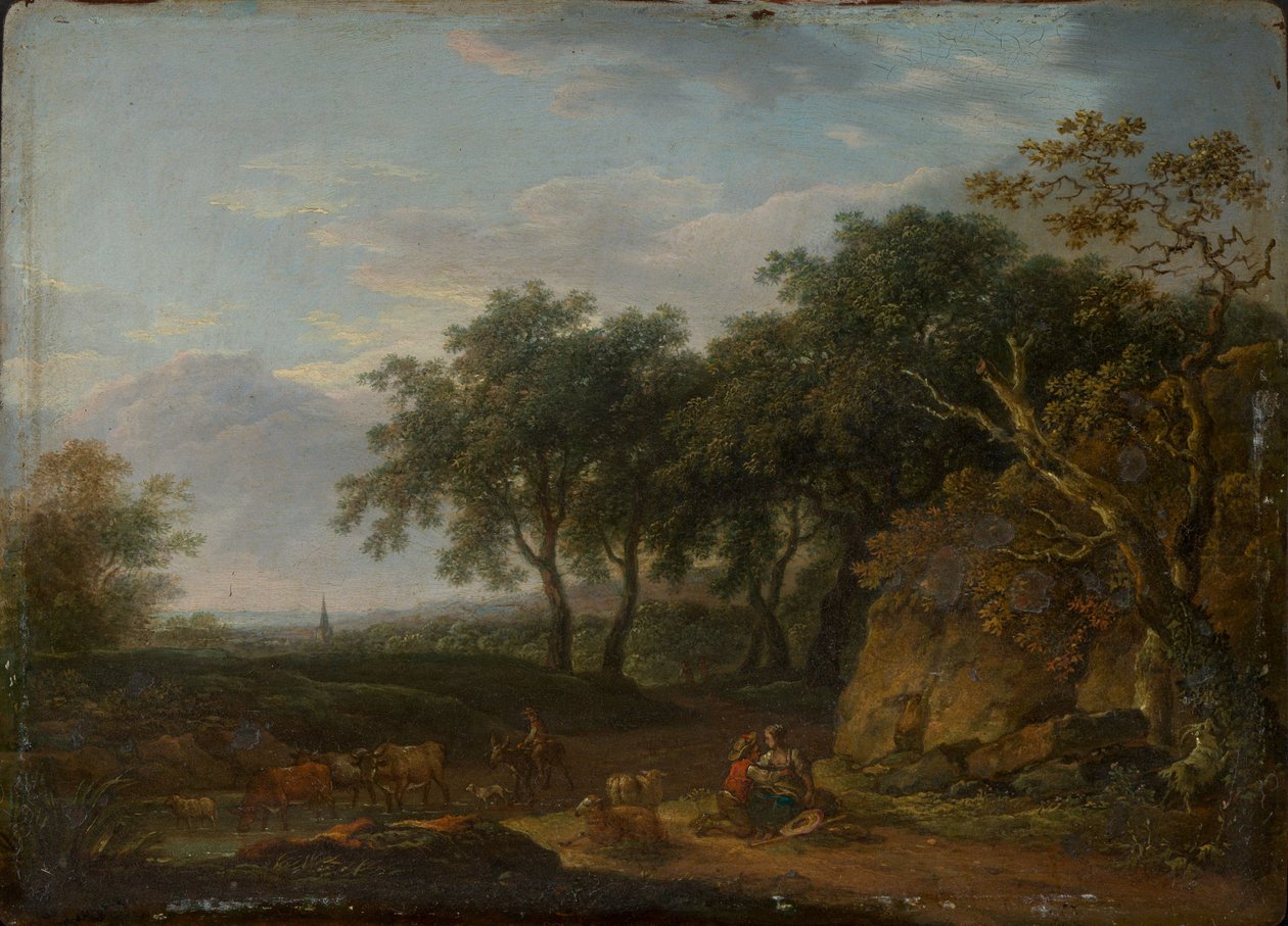 Skogslandskap med herde och hjord av Ferdinand Kobell