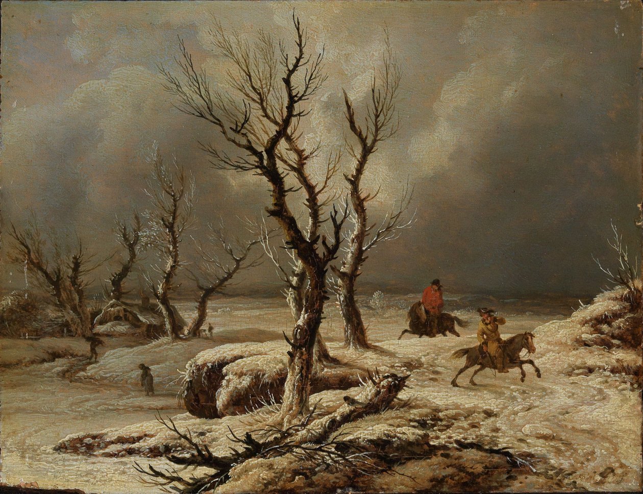 Vinterlandskap med två ryttare av Ferdinand Kobell