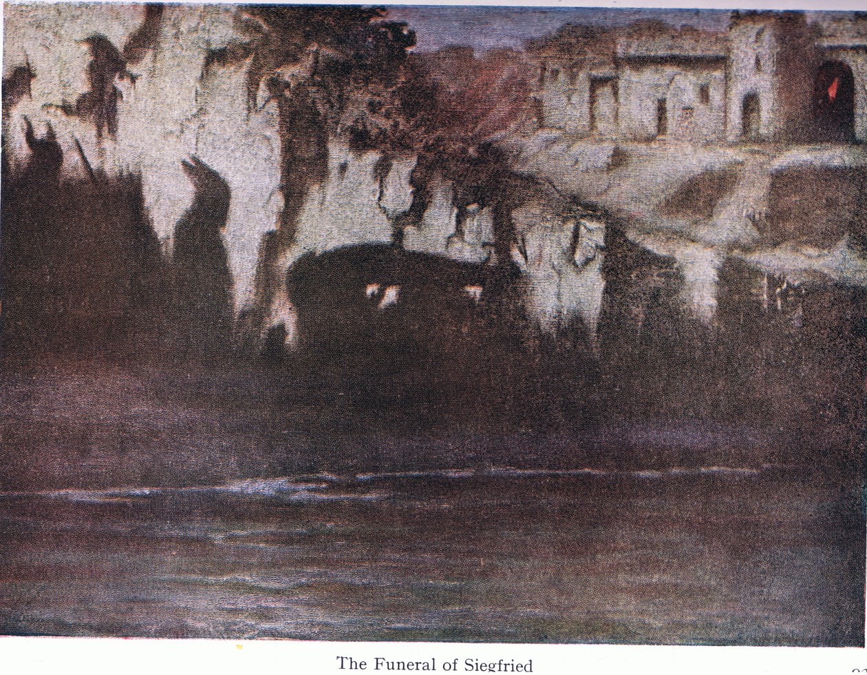 Siegfrieds begravning, illustration från The Stories of Wagners Operas pub. av George Harrap & Co Ltd 1932 av Ferdinand Lecke