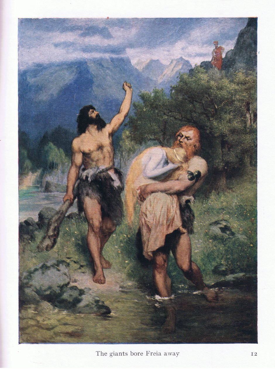 Jättarna bar bort Freia, illustration från The Stories of Wagners Operas pub. av George Harrap & Co Ltd 1932 av Ferdinand Lecke