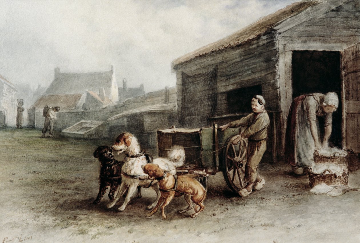 En hundvagn, Holland, ca 1890 (wc på papper) av Ferdinand Lintz