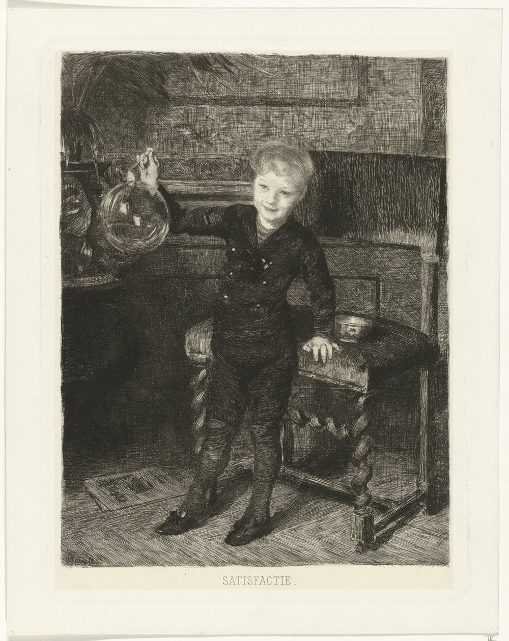 Pojke som blåser bubblor Tillfredsställelse (titel på objekt) av Ferdinand Oldewelt