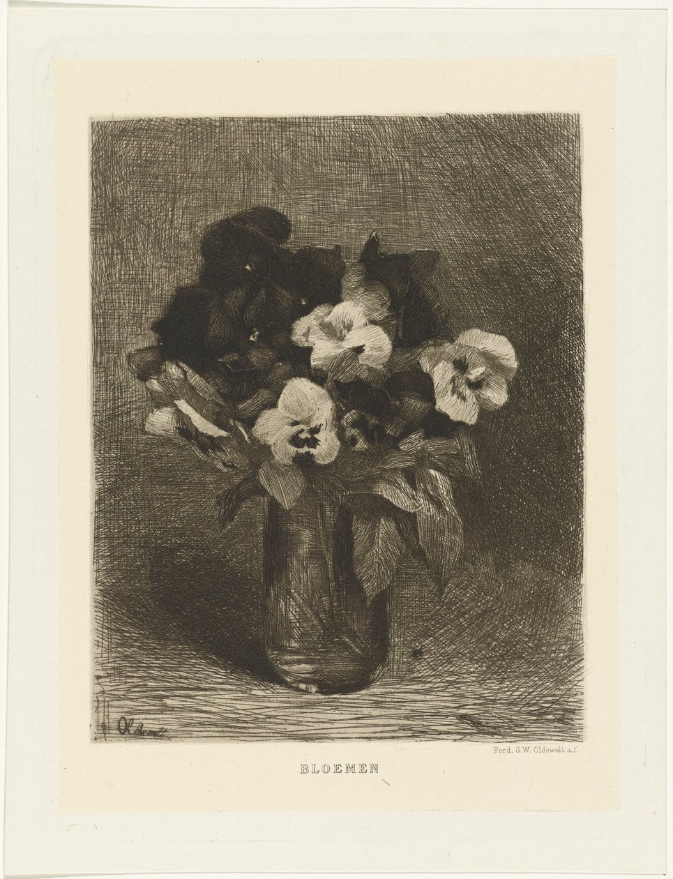 Violer i en vas Blommor (titel på objekt) av Ferdinand Oldewelt
