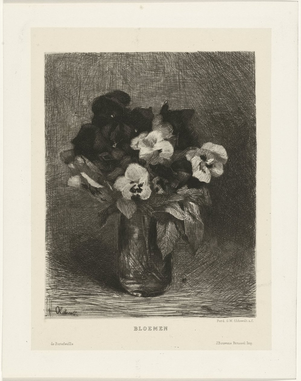Violer i en vas Blommor (titel på objekt) av Ferdinand Oldewelt