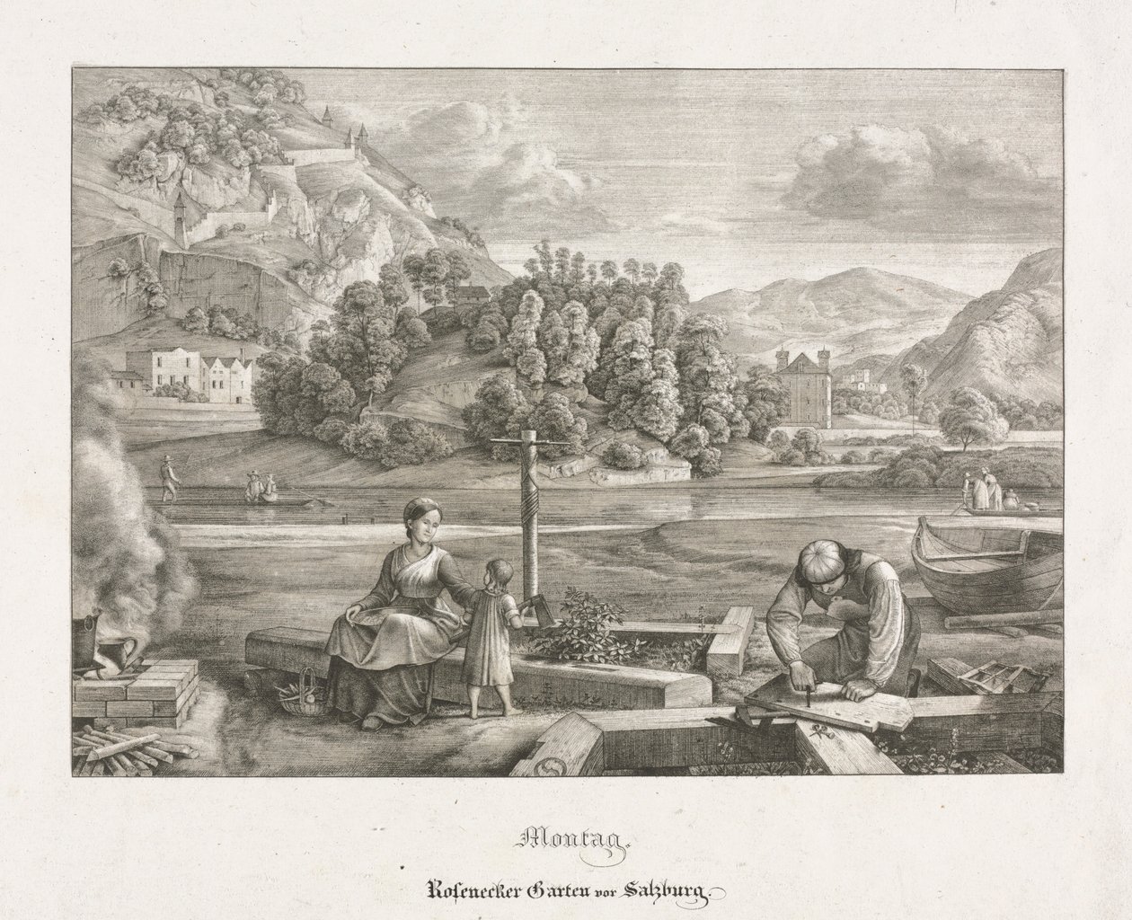 Sju vyer i Salzburg och Berchtesgaden: Måndag: Rosenecker Garden Salzburg, 1823. av Ferdinand Olivier