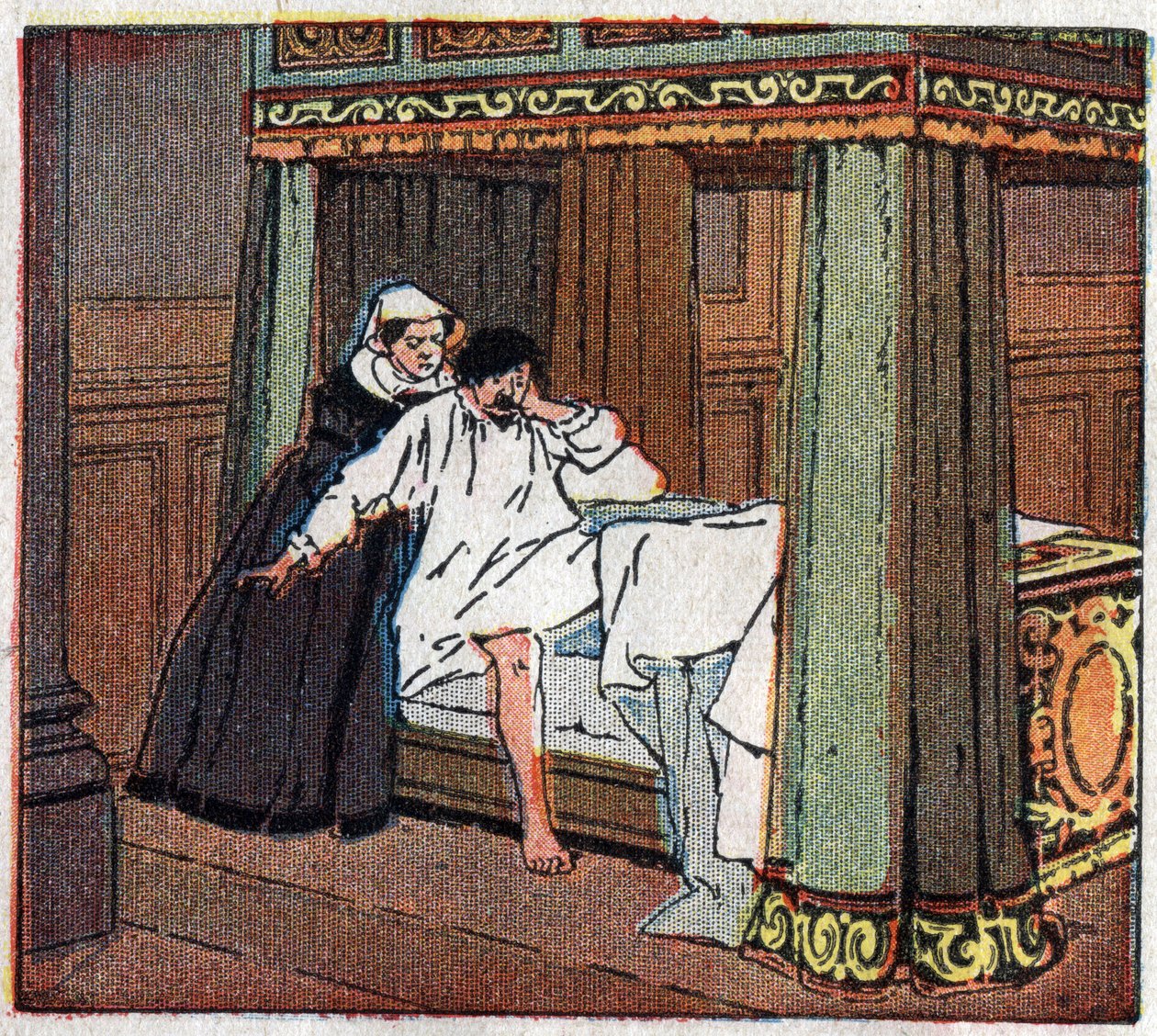 Frankrikes historia: Ångern från Frankrikes kung Karl IX (1550-1574) för att ha uttalat ordern om massakern på Saint Barthelemy. i ”Histoire de France lärd genom bild och direkt observation. Förberedande kurs och första året i element C av Ferdinand Raffin