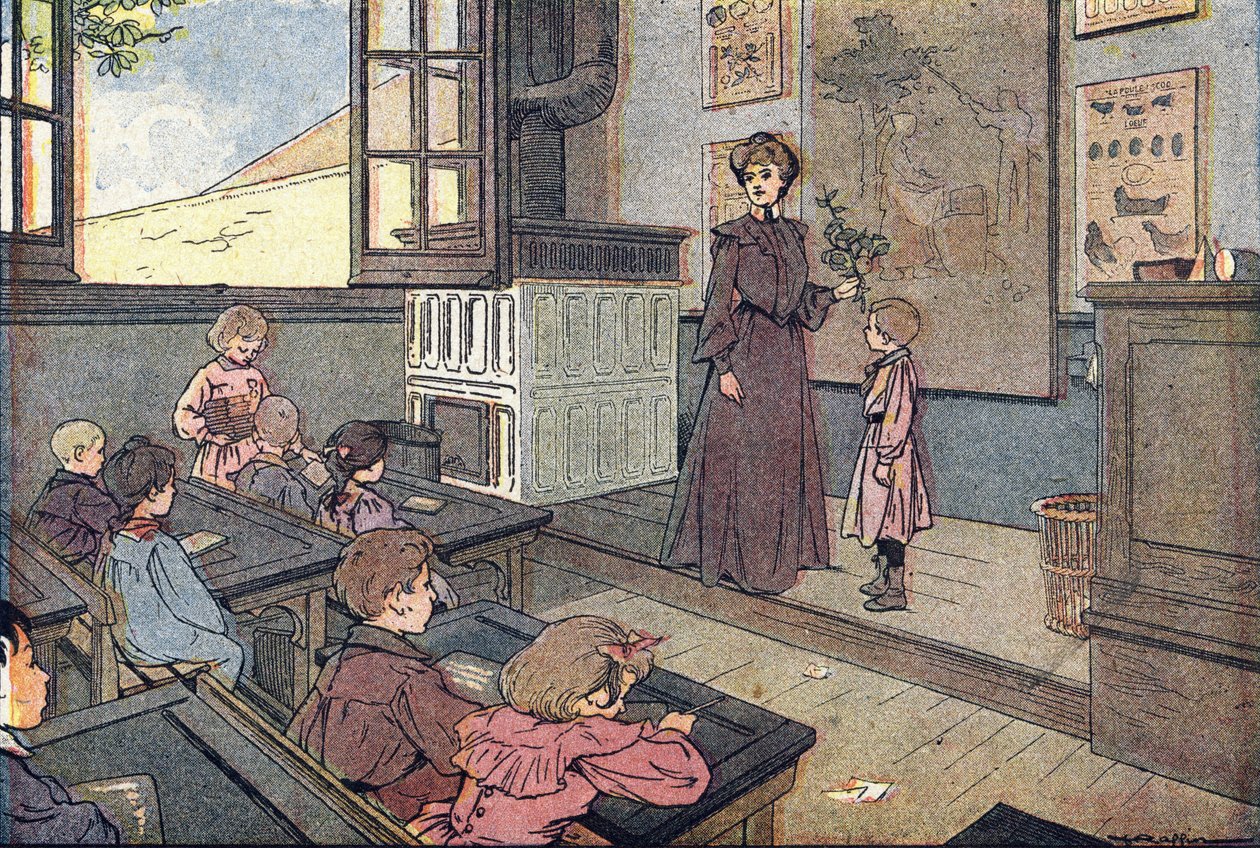 I klassen, i barndomens bilderbok, ca 1900 (gravyr) av Ferdinand Raffin