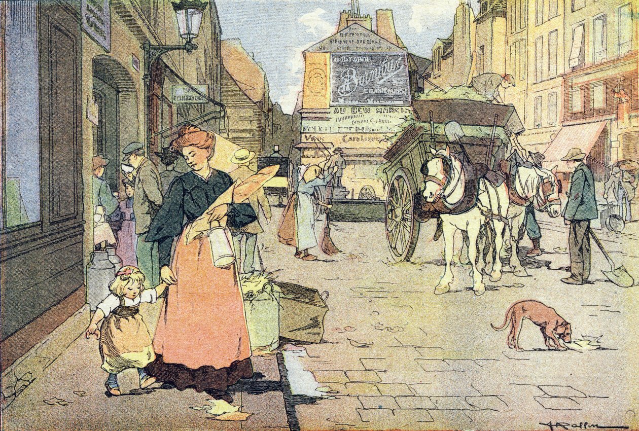 Morgon, i barndomens bilderbok, ca 1900 (gravyr) av Ferdinand Raffin