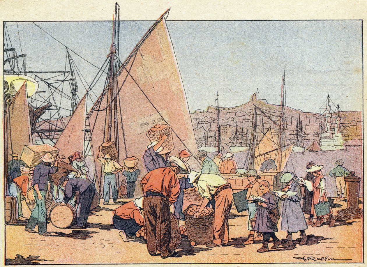 Hamnen, i barndomens bilderbok, ca 1900 (gravyr) av Ferdinand Raffin