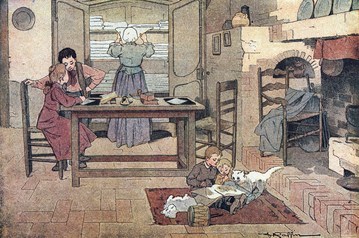 Arbeta hemma (läxor, läsning och hemarbete), i Imagier de l