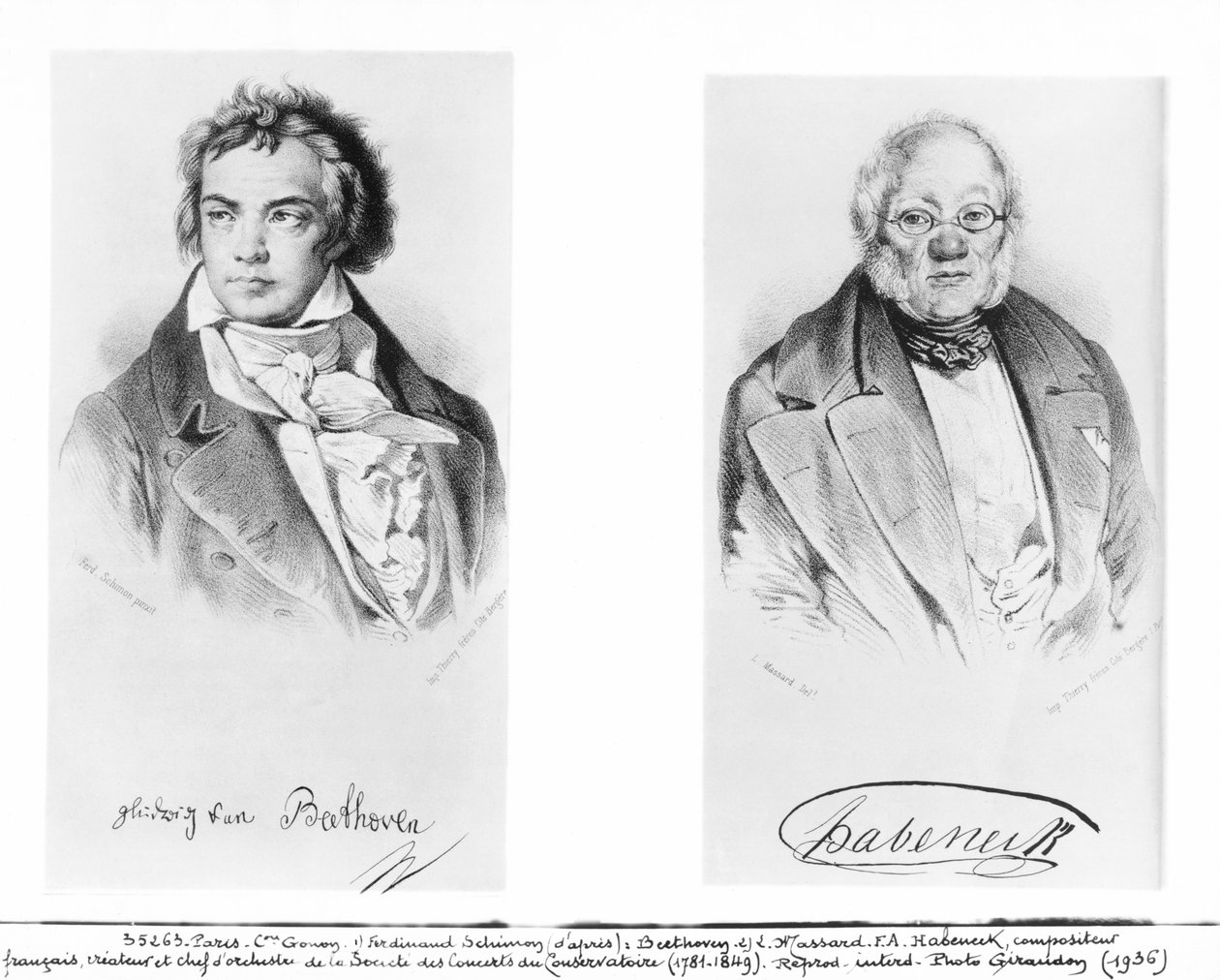 Ludwig van Beethoven (1770-1827) och Francois-Antoine Habeneck (1781-1849) av Ferdinand Schimon