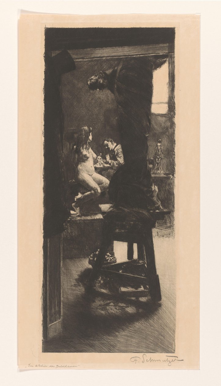 I skulptörens ateljé (originaltitel på objektet) av Ferdinand Schmutzer (signed by artist)