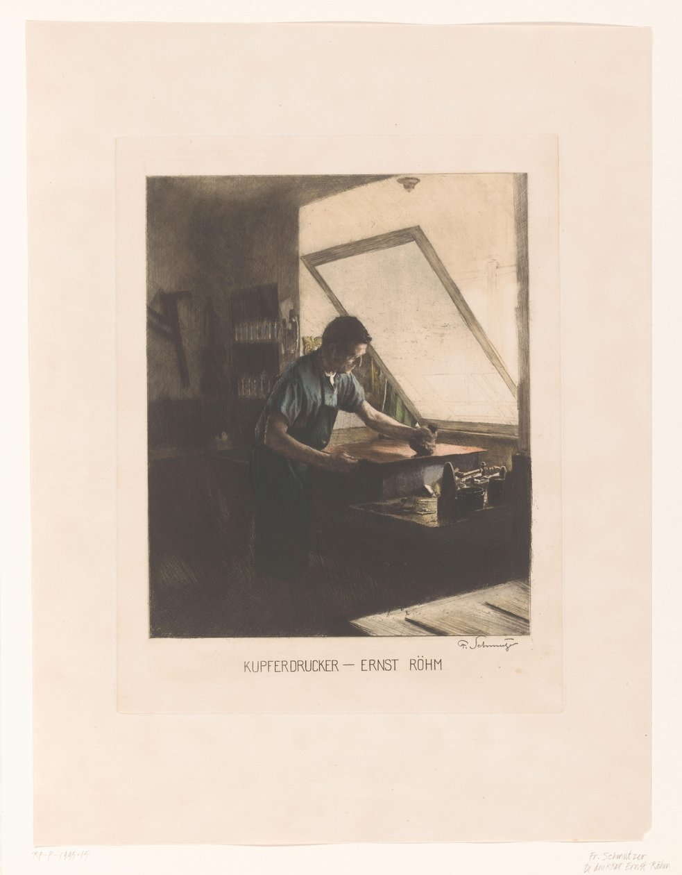 Porträtt av tryckaren Ernst Röhm Koppartryckare - Ernst Röhm (titel på objekt) av Ferdinand Schmutzer (signed by artist)