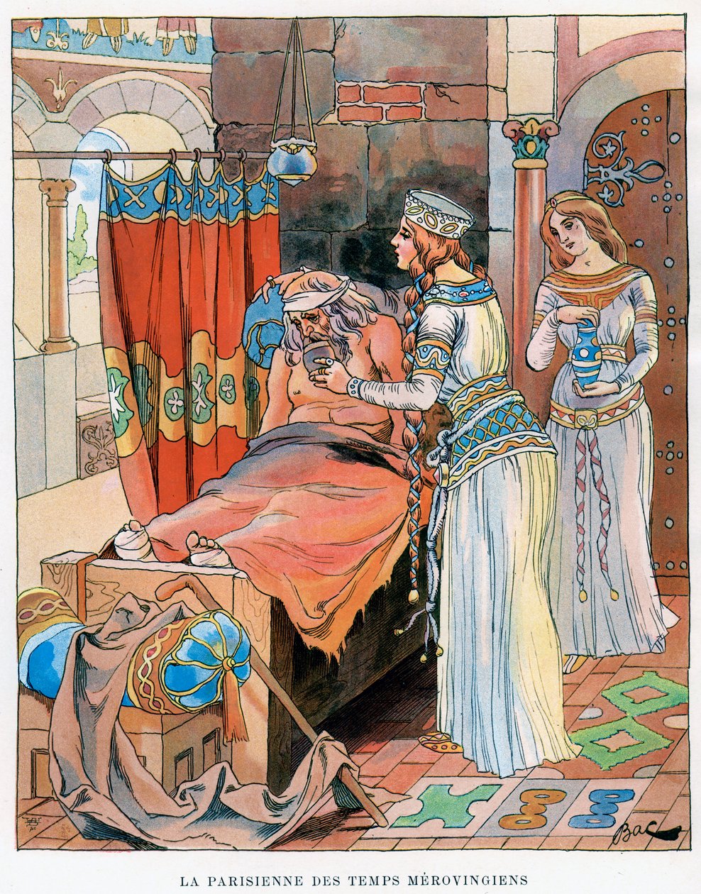 Den parisiska kvinnan under merovingernas tid, c400-800-talet e.Kr., c1870-1950. av Ferdinand Sigismund Bac