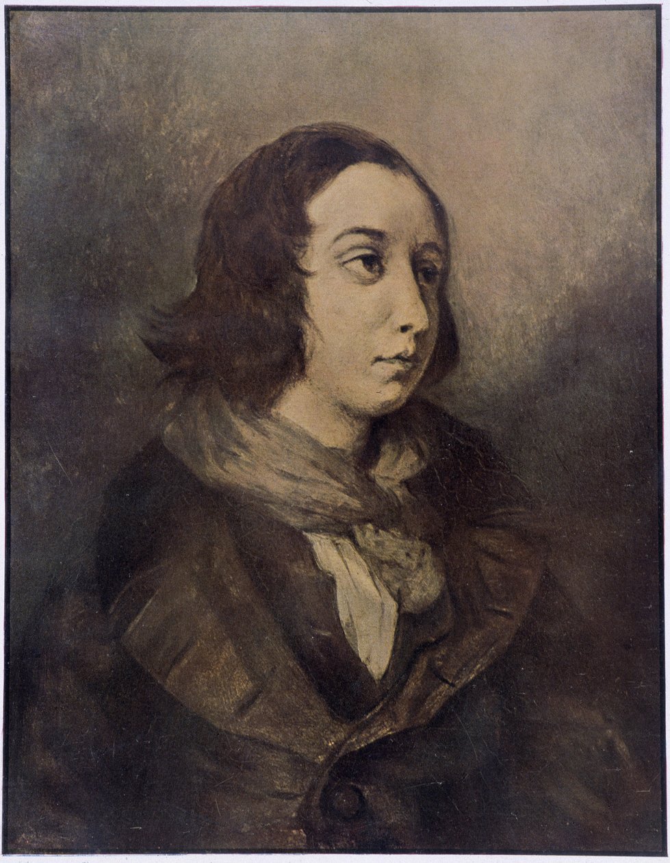 Porträtt av George Sand (Aurore Dupin, Baronne Dudevant) (1804-1876) av Delacroix. av Ferdinand Victor Eugene (after) Delacroix