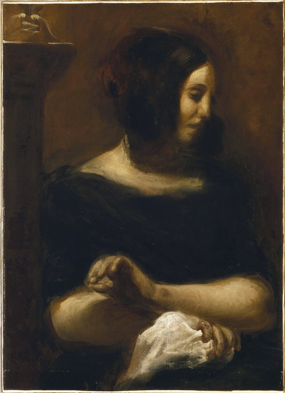 Porträtt av George Sand, efter 1838 av Ferdinand Victor Eugene (after) Delacroix