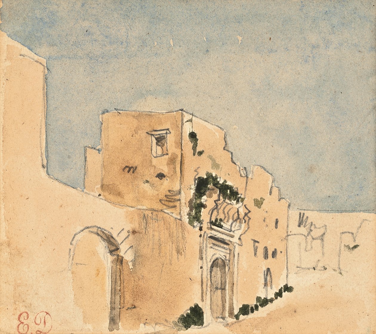 En marockansk byggnad (penna och akvarell på papper) av Ferdinand Victor Eugene Delacroix