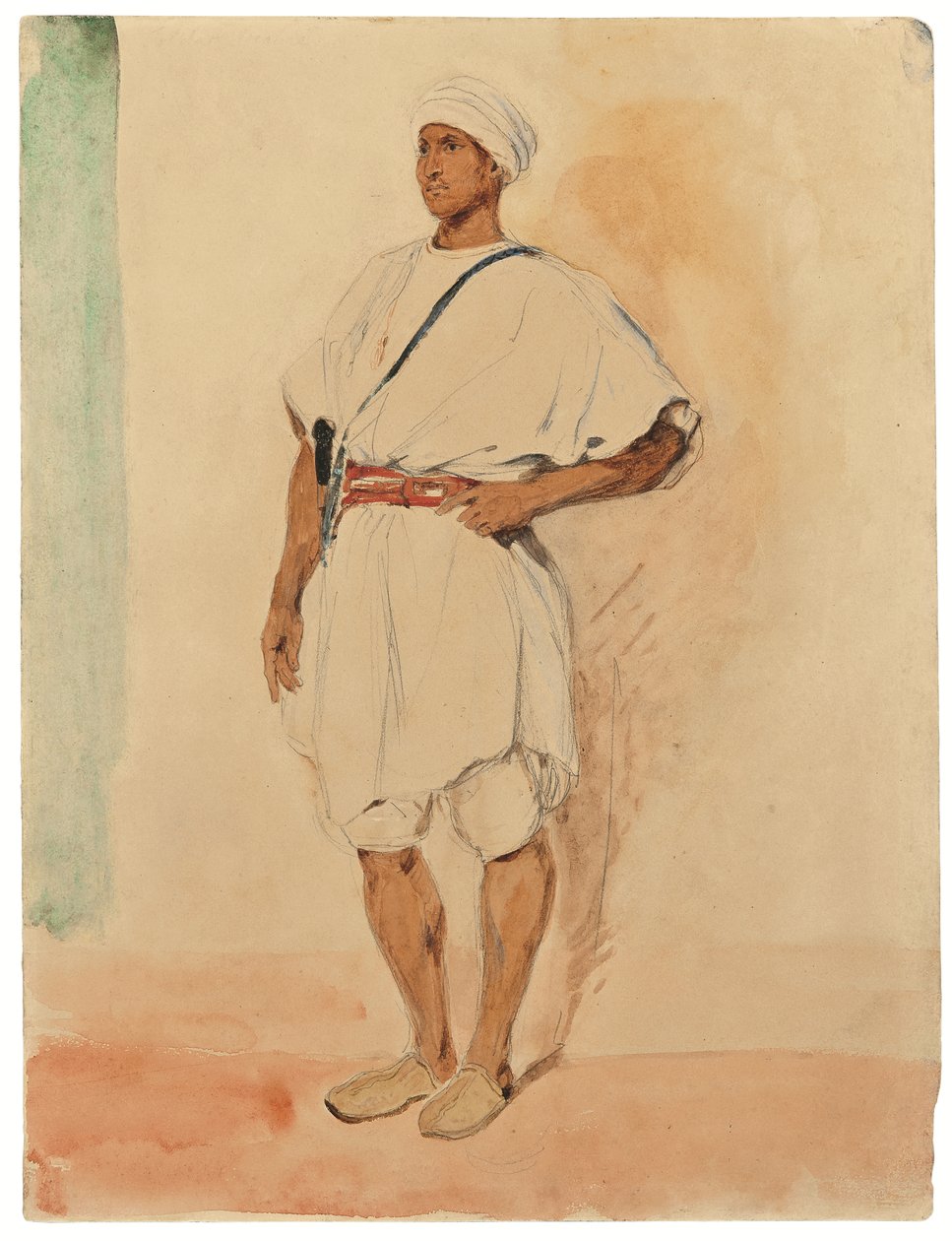 En stående marockan (penna och akvarell på papper) av Ferdinand Victor Eugene Delacroix