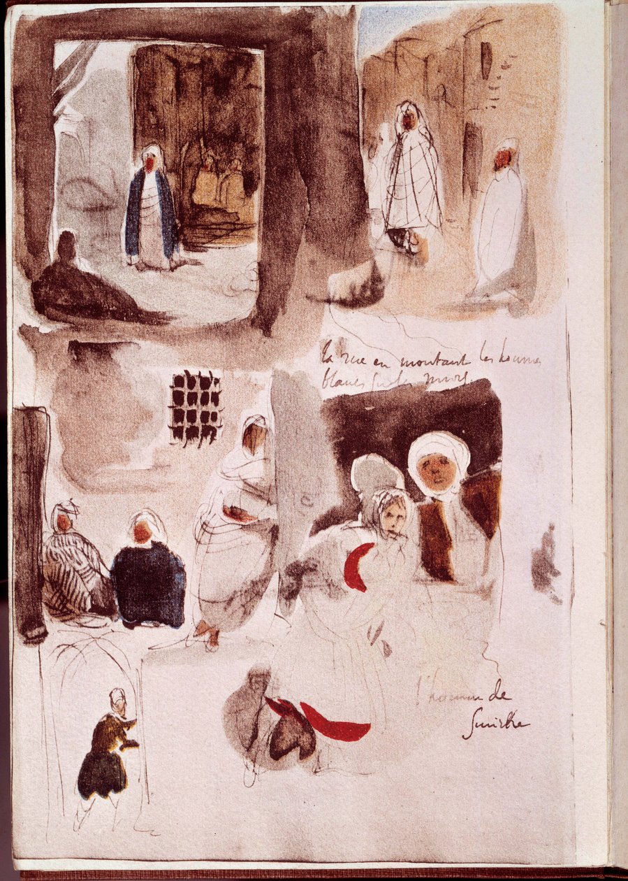 Album från Nordafrika och Spanien: Gator, väggar och butiker med karaktärer som står eller sitter inklusive Smirnes man. Akvarell med bläck och penna av Eugene Delacroix (1798-1863) 1832 Sön. 0,19x0,12 m Paris, Louvren av Ferdinand Victor Eugene Delacroix