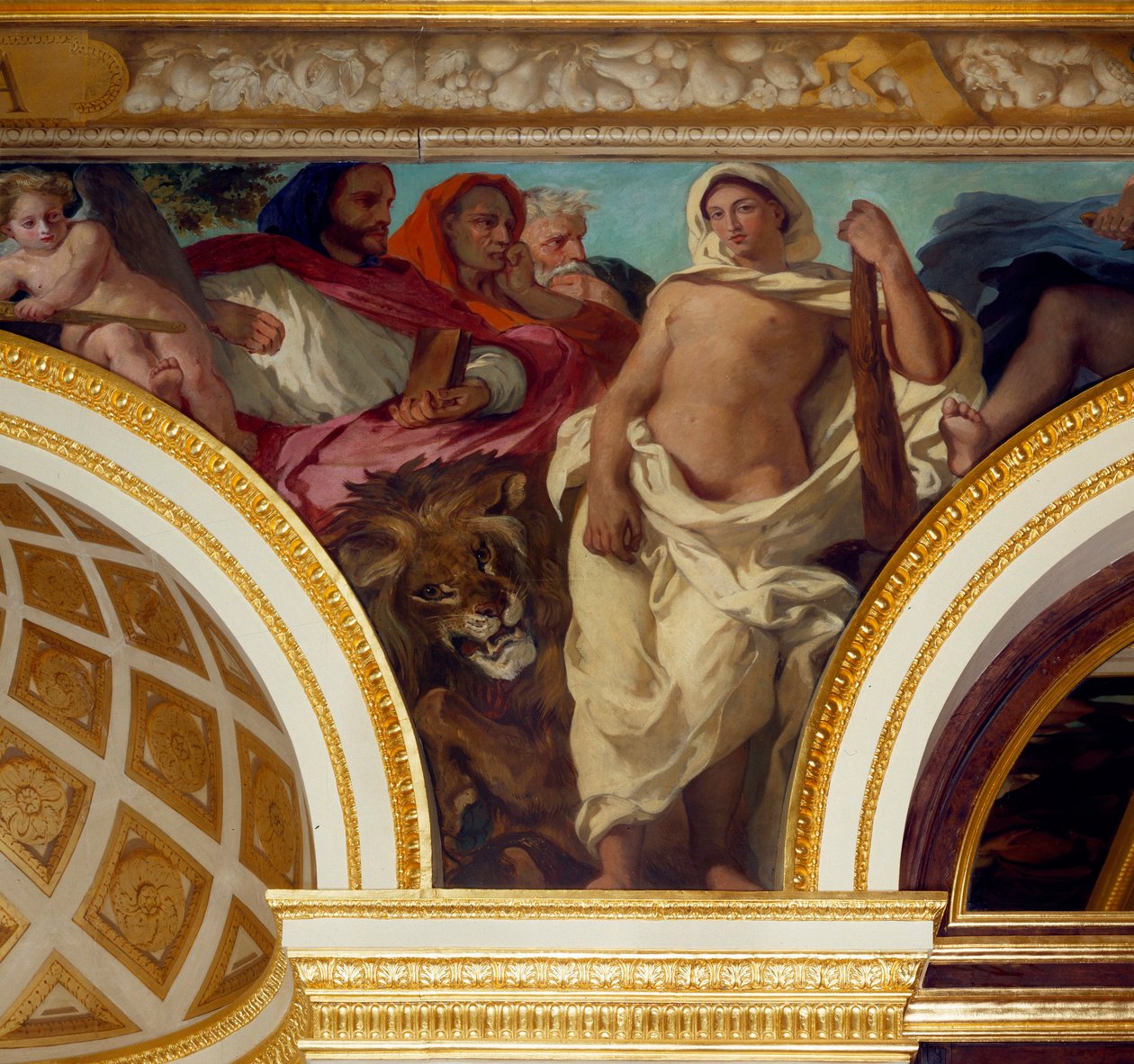 Allegory of Justice Detalj av fresken av Eugene Delacroix (1798-1863) som dekorerar kungens salong. Nationalförsamling (Palais Bourbon) 1843 Paris av Ferdinand Victor Eugene Delacroix