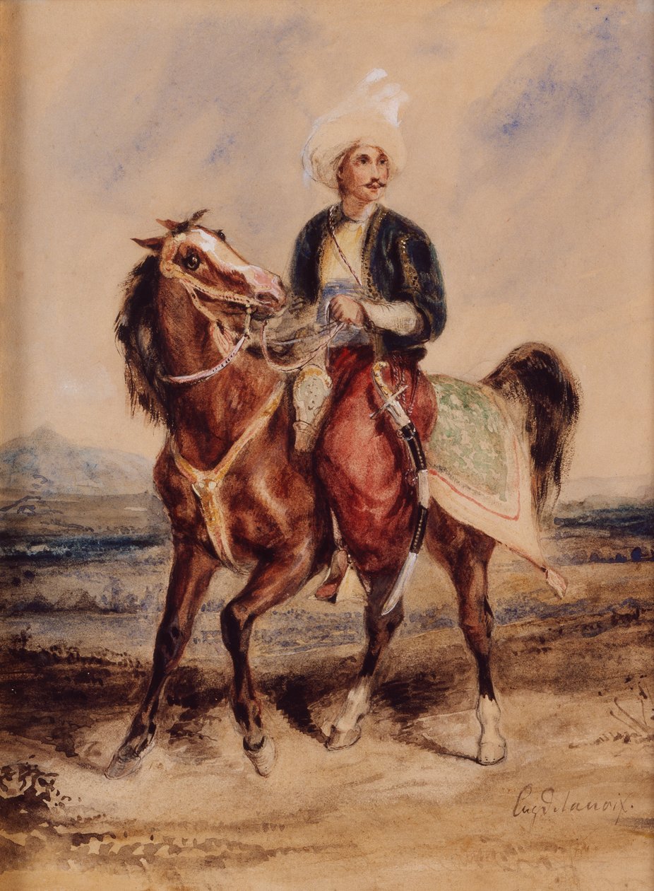 En arabisk krigare till häst i ett landskap (akvarell på papper) av Ferdinand Victor Eugene Delacroix