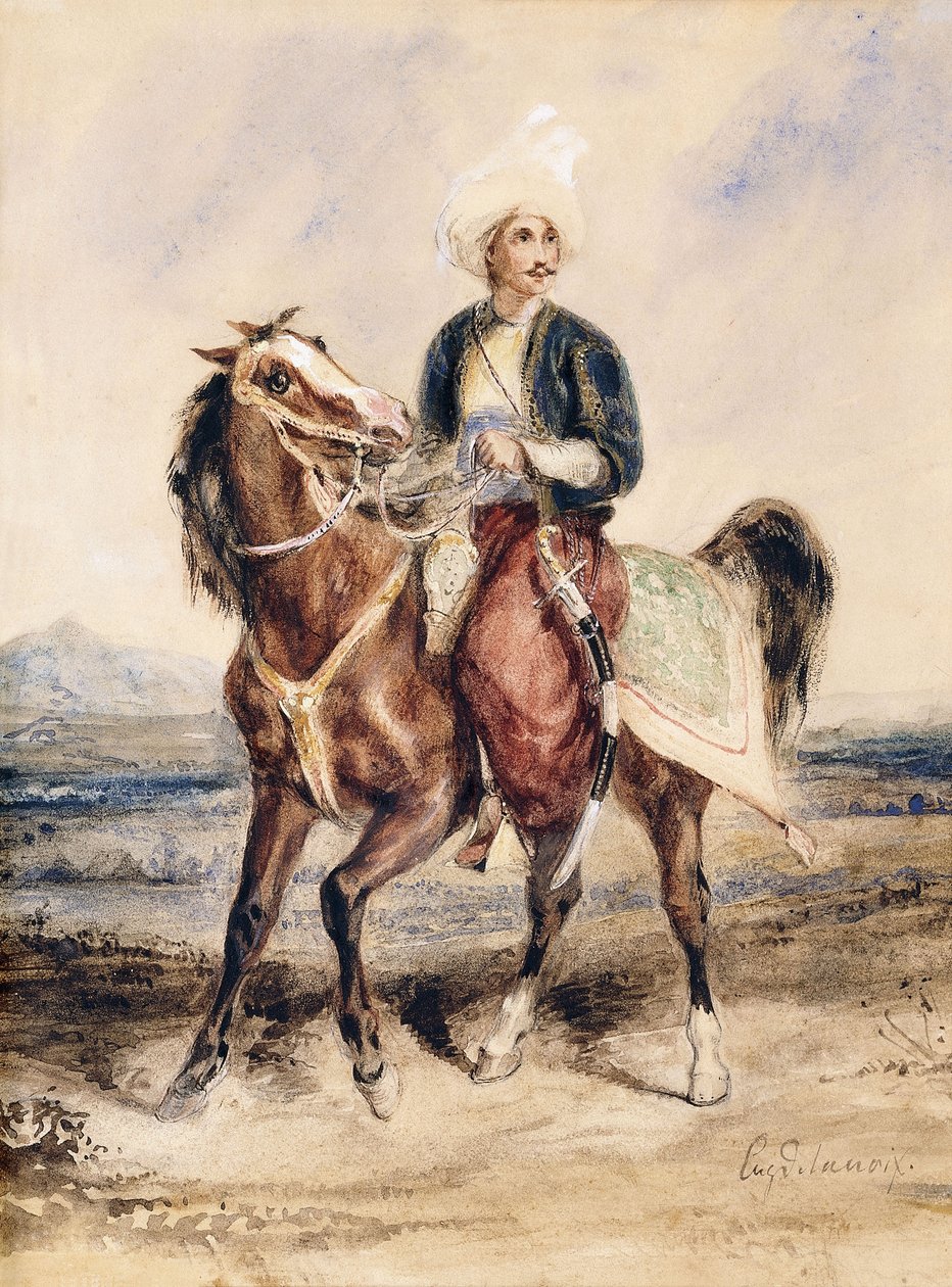 En arabisk krigare till häst i ett landskap, av Ferdinand Victor Eugene Delacroix