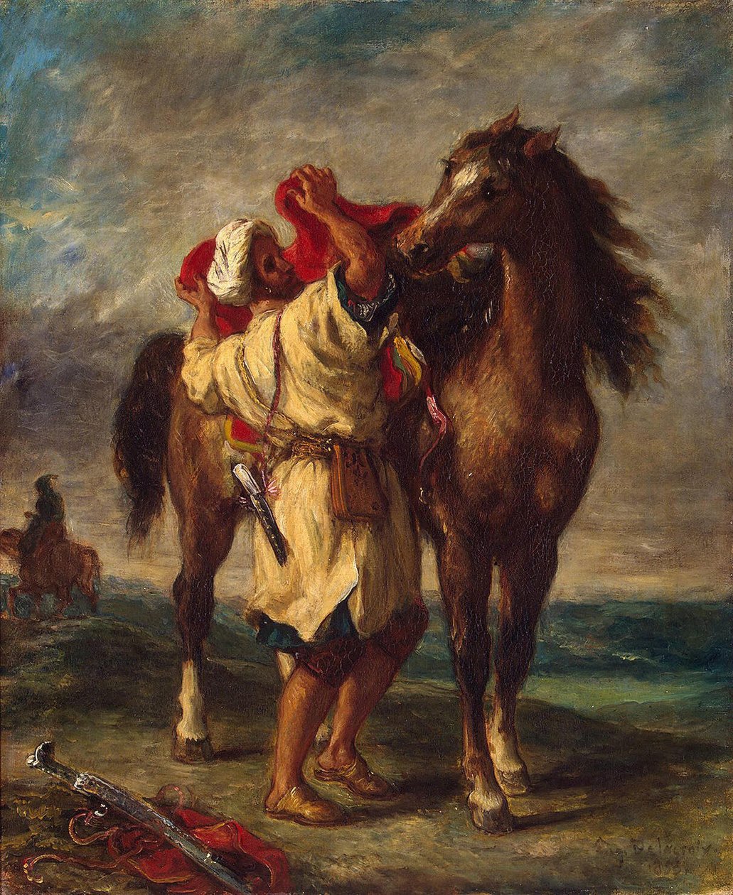 Arab sadlar sin häst av Ferdinand Victor Eugene Delacroix
