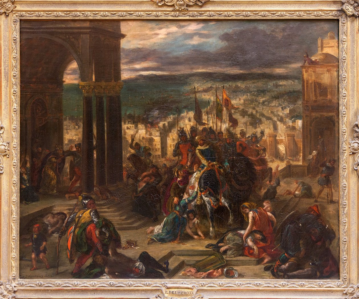 Croises tillfångatagande av Konstantinopel, målning av Eugene Delacroix (1798-1863), som visar den historiska händelsen den 12 april 1204, under det 4:e korståget, reducerad version och variant av målningen av Salongen 1841, beställd av Louis Philippe för av Ferdinand Victor Eugene Delacroix